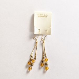 VTG 14K Gold Beaded Drop Earring Delicate Boho